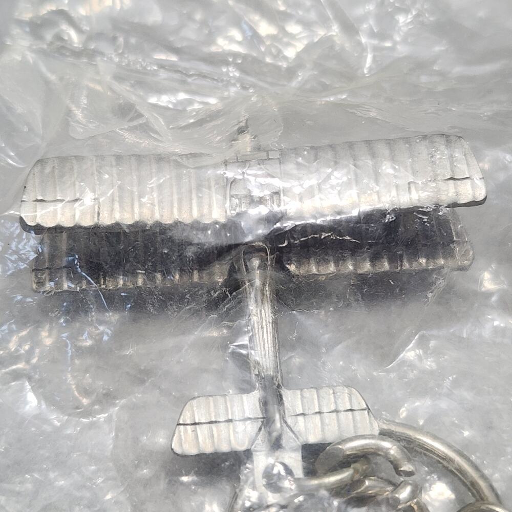 Chevron Bi-Plane Pewter Aviation Key Chain Silver Tone Advertisement Promo NIP